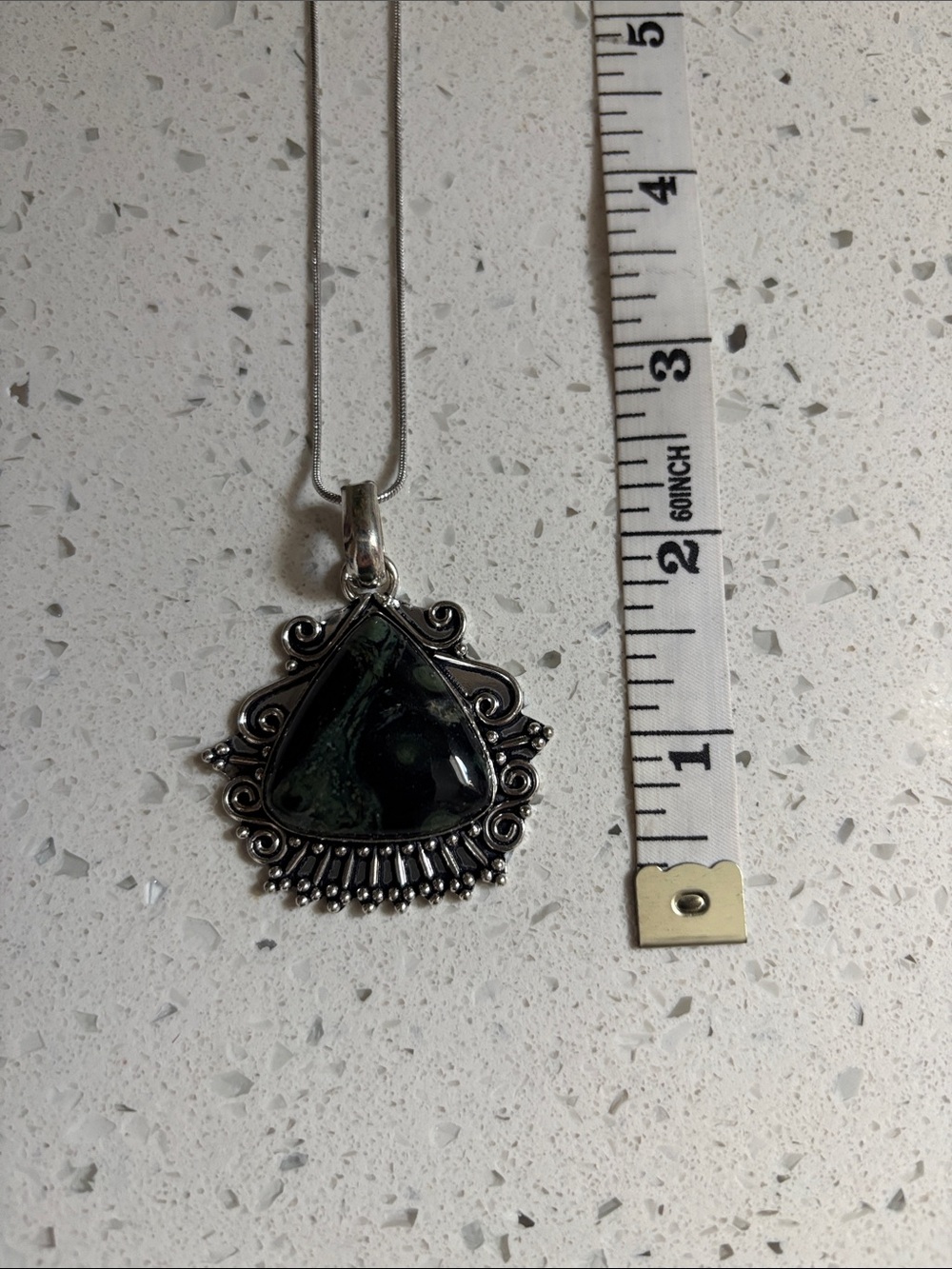Sterling Silver Green Star Galaxy Gemstone Pendant Necklace - Picture 5 of 7